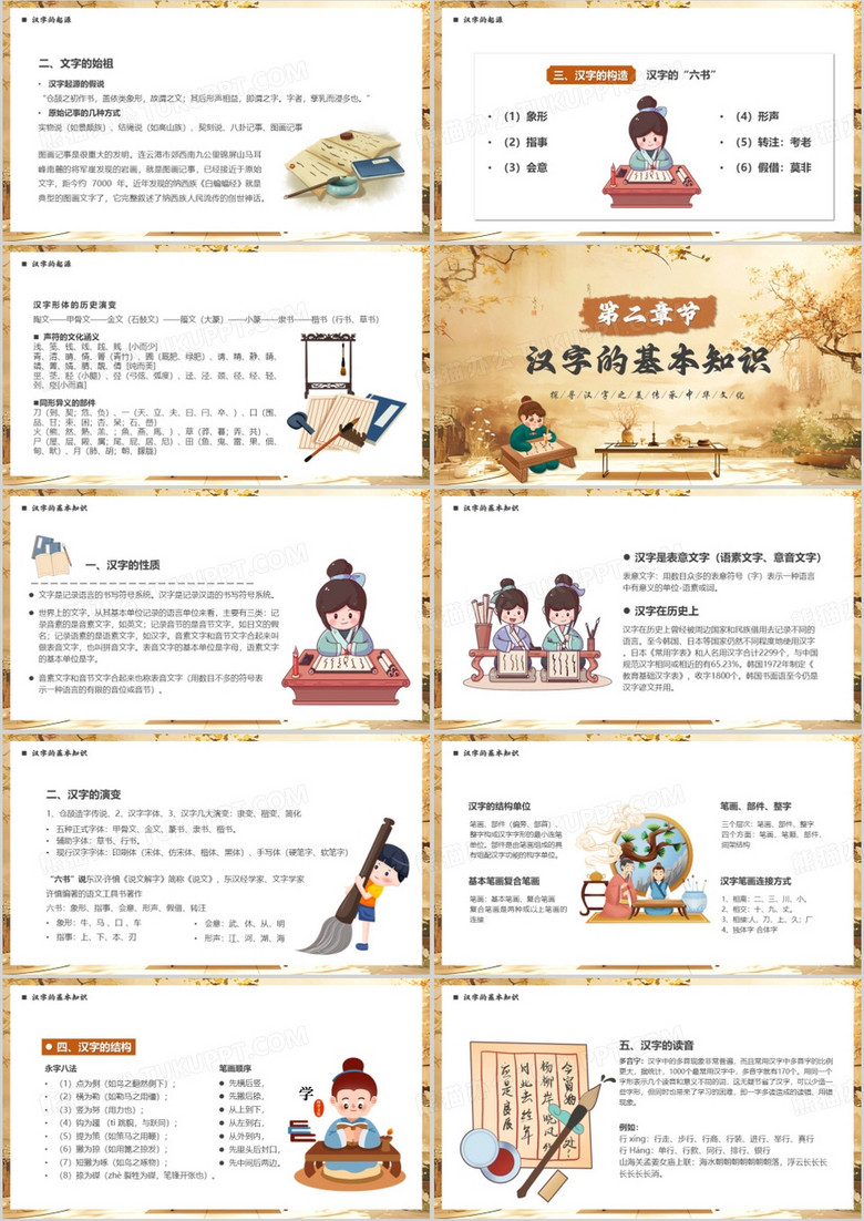 黄色古典中国风汉字与中国文化PPT模板no.2
